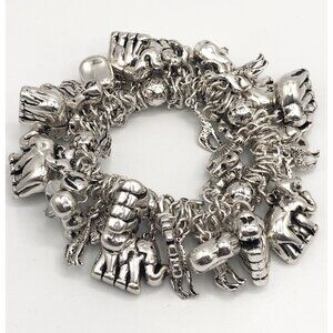 NEW Jungle Safari Elephant Lion Tiger Giraffe Silver Strech Charm Bracelet